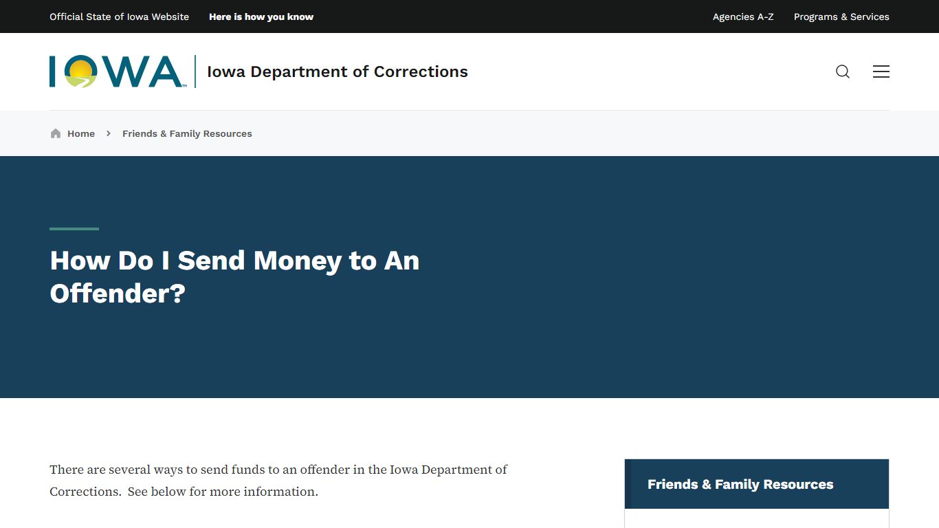 Send Money to An Offender | Iowa Department of Corrections